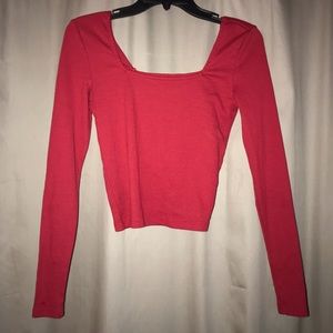 square neck tight red crop top